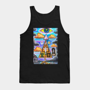 Surrealist painting like digital art with occult symbolism and All Seeing Eye Tank Top